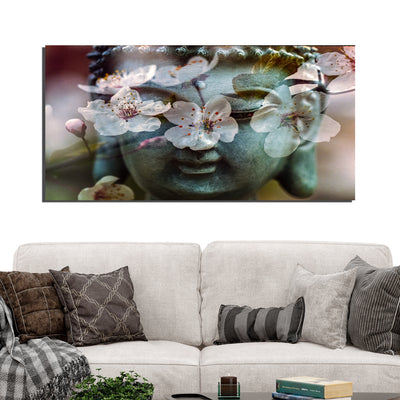 Buddha Face With White Flower Canvas Wall Painting