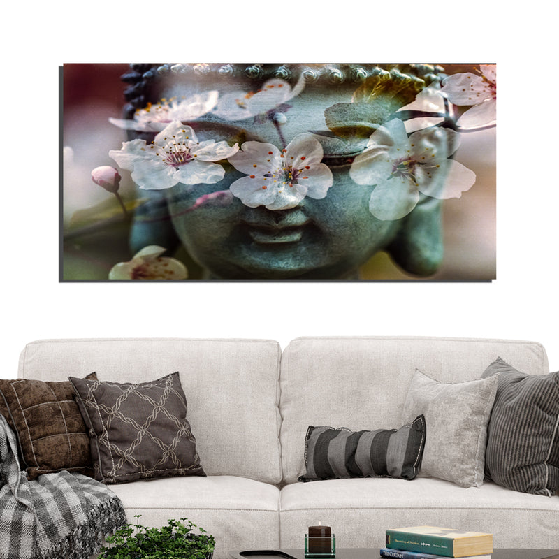 Buddha Face With White Flower Canvas Wall Painting