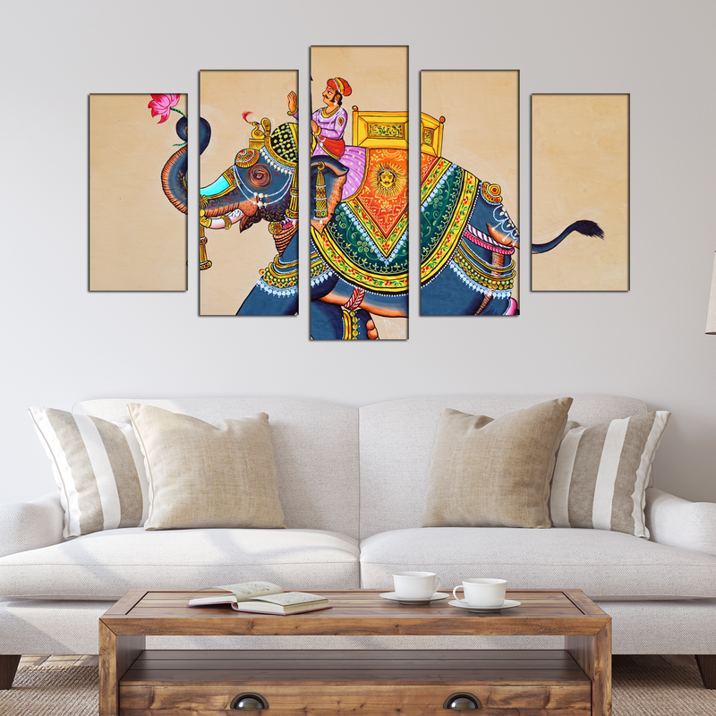 Madhubani Elephants Canvas Wall Painting