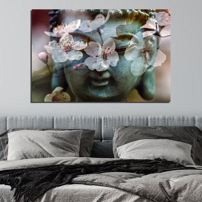 Buddha Face With White Flower Canvas Wall Painting