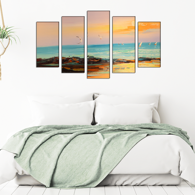 Abstract Color Beautiful Scenery Canvas Wall Painting- With 5 Frames