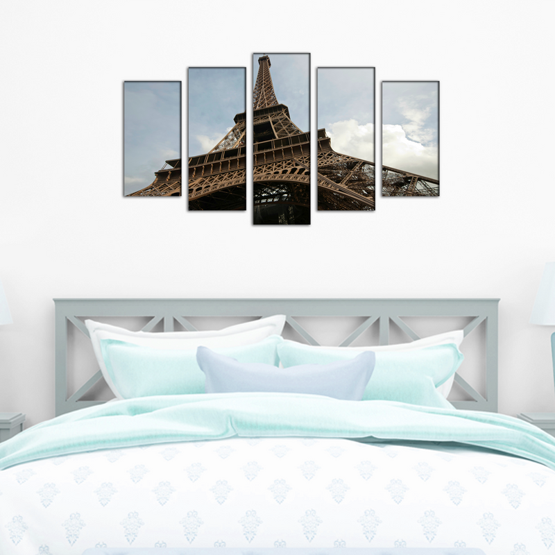 Closeup Shoot Of Eiffel Tower Canvas Wall Painting- With 5 Frames