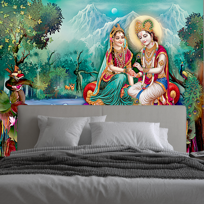 Beautiful Radha Krishna Digitally Printed Wallpaper