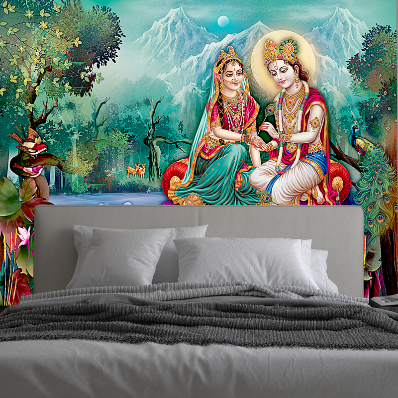 Beautiful Radha Krishna Digitally Printed Wallpaper