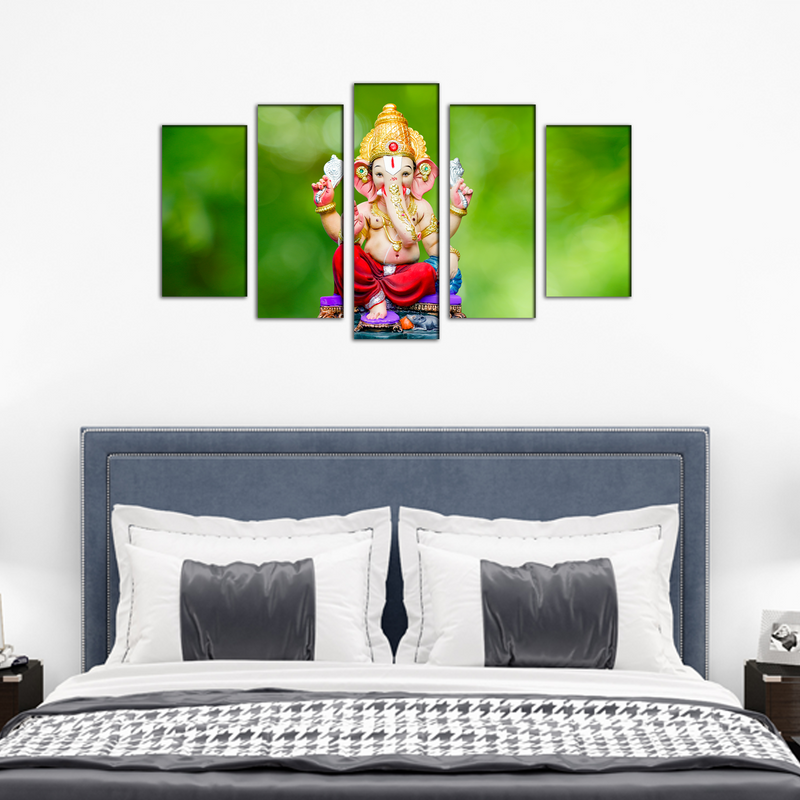 Cute Lord Ganesha Canvas Wall Painting- With 5 Frames