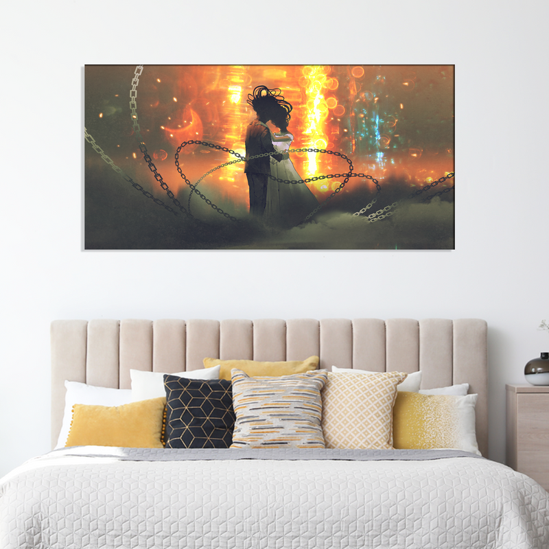 Couple In Fire Background Canvas Wall Painting