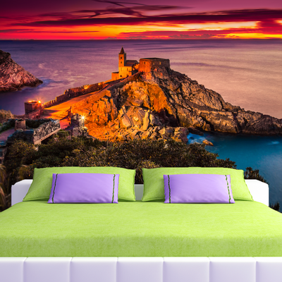 Beautiful Mountain Sunset View Digitally Printed Wallpaper