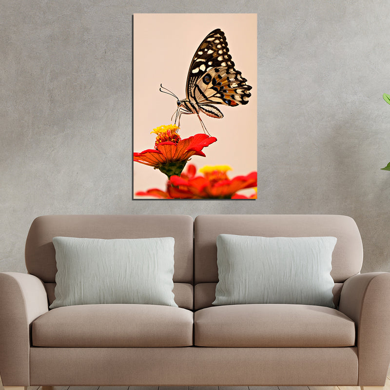 Butterfly Sitting On Flower Print Canvas Wall Painting