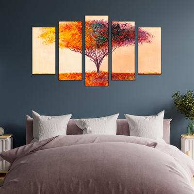 Colorful Tree Canvas Wall Painting- With 5 Frames