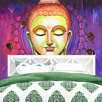 Acrylic Color Portrait Buddha Digitally Printed Wallpaper
