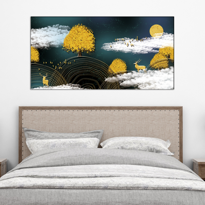 Beautiful Yellow And White Abstract Canvas Wall Painting