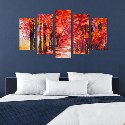 Autumn Forest Canvas Wall Painting- With 5 Frames