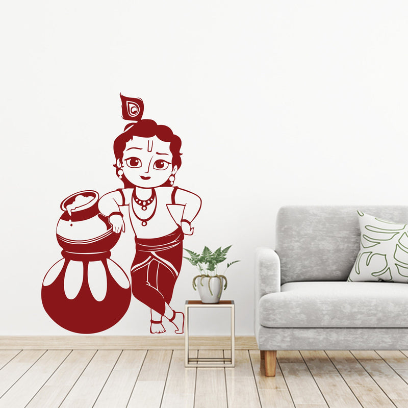 Bal Krishna Premium Quality Wall Sticker in Brown Color