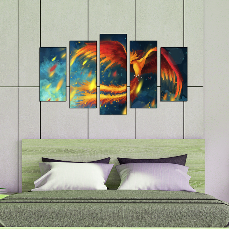 Fire Bird Canvas Wall Painting- With 5 Frames