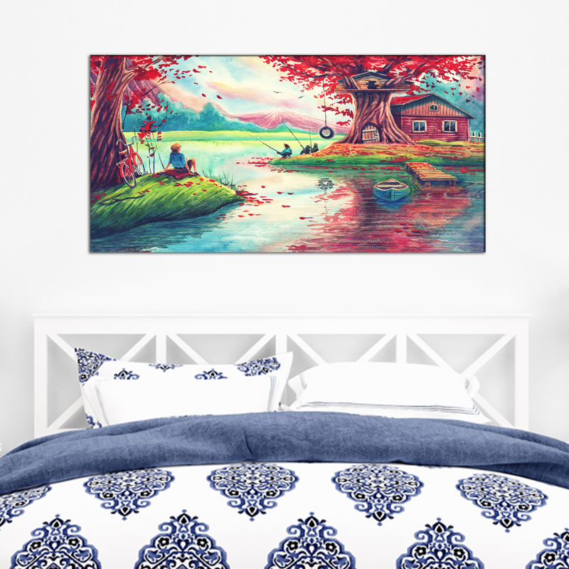 Oil Painting Village Scenery Canvas Wall Painting