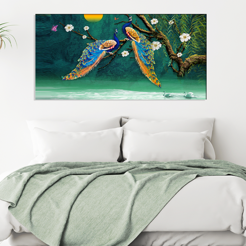 Beautiful Pair of Peacock Canvas Wall Painting