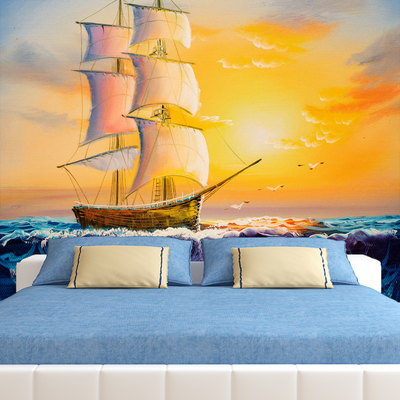 Boat at Sunset Digitally Printed Wallpaper