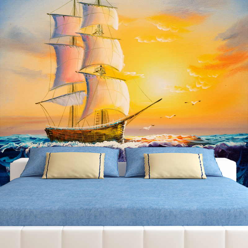Boat at Sunset Digitally Printed Wallpaper