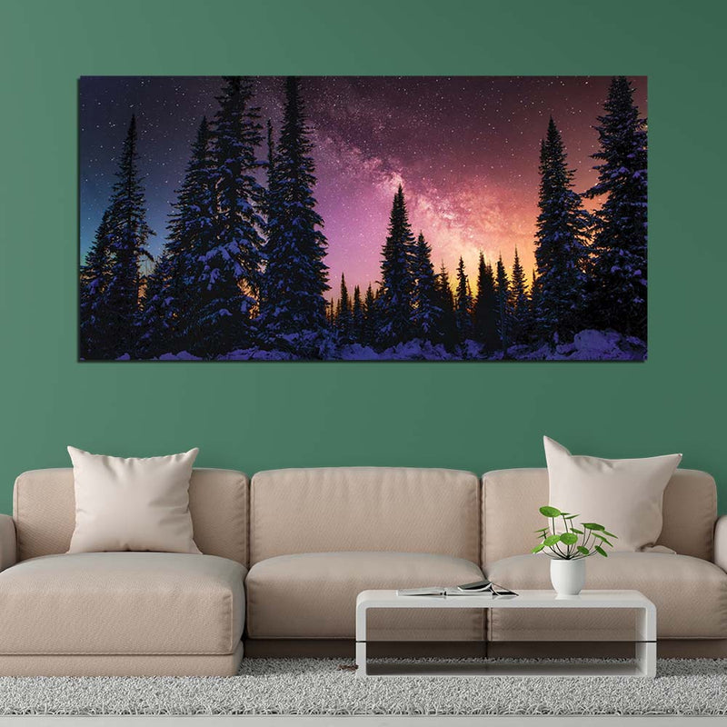 Magic Tree In Starry Winter Canvas Wall Painting