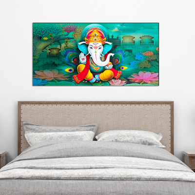 Blue Background Ganesha Canvas Wall Painting