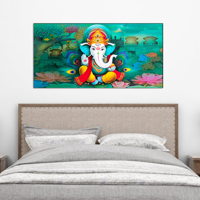 Blue Background Ganesha Canvas Wall Painting