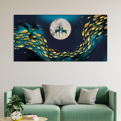 Beautiful Fish, Deer, Moon Canvas Print Wall Painting