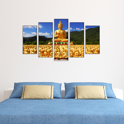 Golden Buddha With Nature Canvas Wall Painting- With 5 Frames