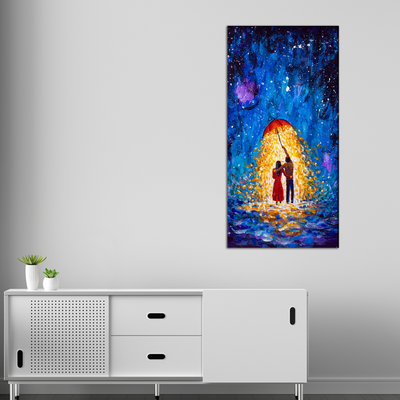 Couple Walk Under Glowing Umbrella Illustration Canvas Wall Painting