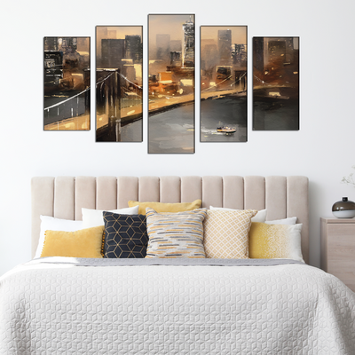 New York City Bridge Canvas  Wall Painting- With 5 Frames