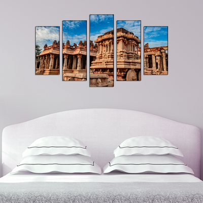 Hampi Stone Temple Canvas Wall Painting- With 5 Frames