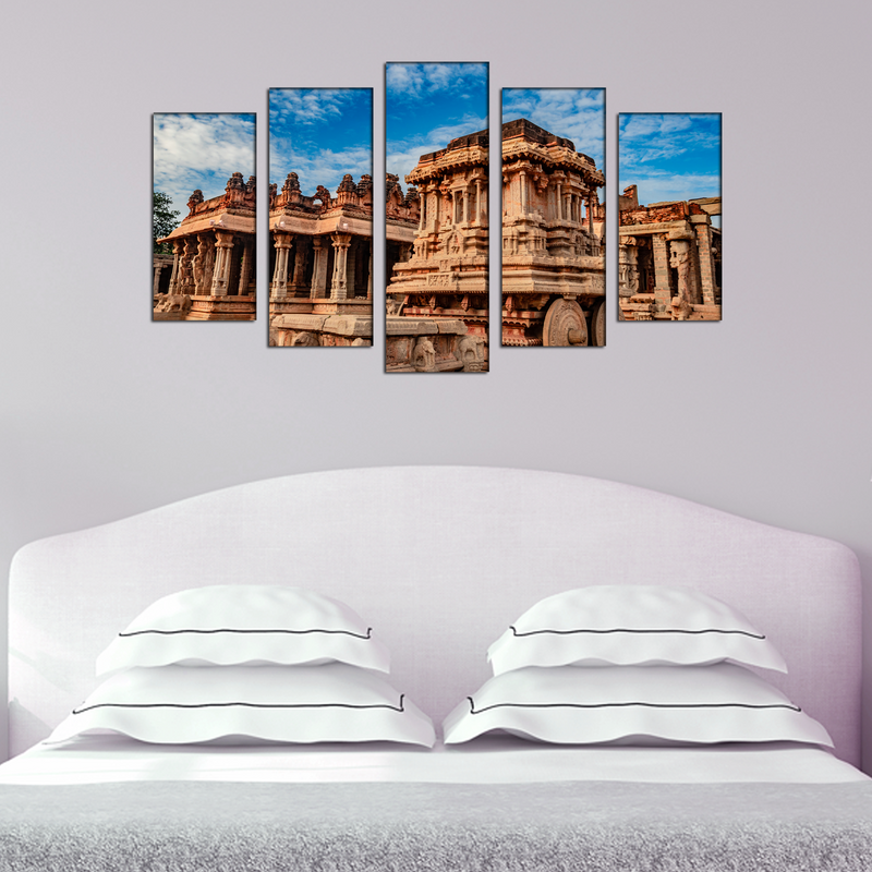 Hampi Stone Temple Canvas Wall Painting- With 5 Frames
