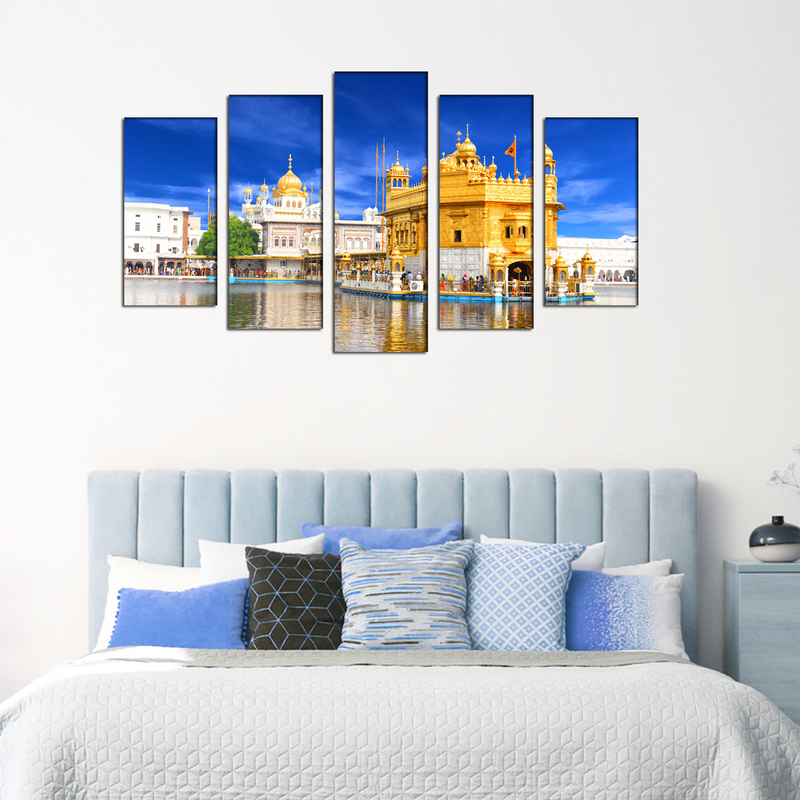 Morning View At Golden Temple In Amritsar Wall Painting- With 5 Frames