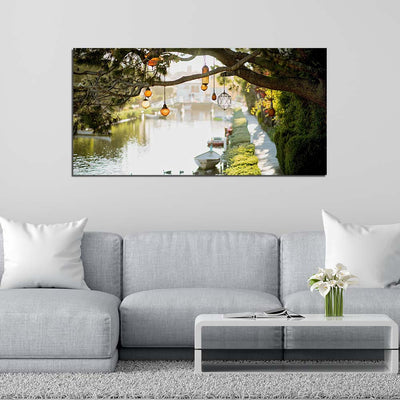 Lamp's Hanging on Tree Print On Canvas Wall  Painting