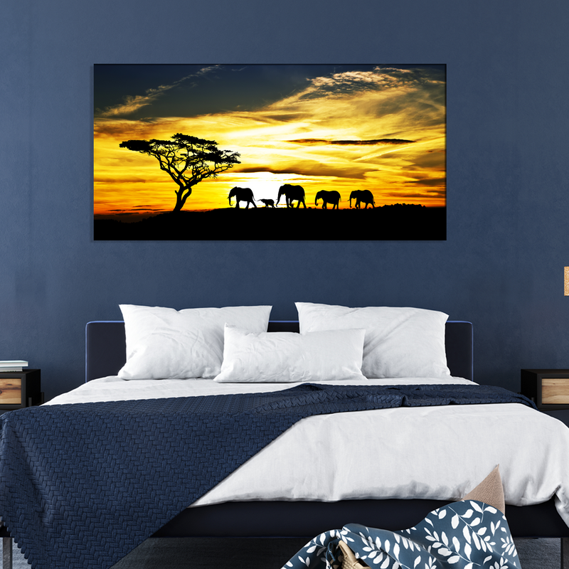Beautiful View of Elephant Family Canvas Wall Painting