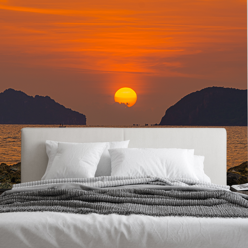 Beautiful Orange Sunset View Digitally Printed Wallpaper