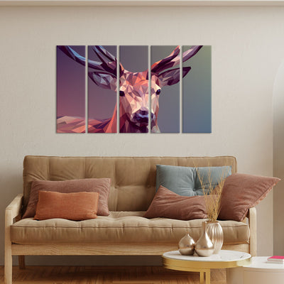 Deer Illustrations Canvas Wall Painting - With 5 Panel