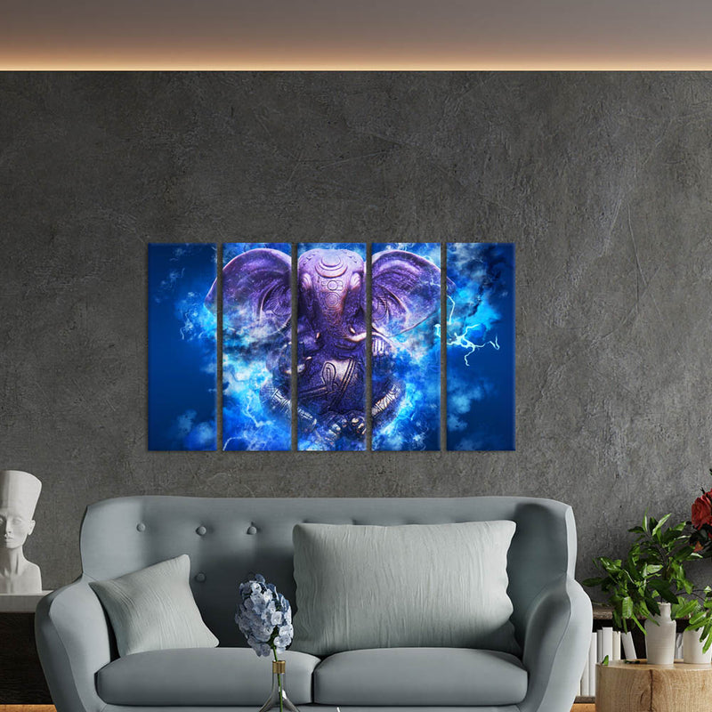 Ganesha Illustration Canvas Wall Painting - With 5 Panel