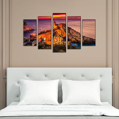 Beautiful Mountain Sunset View Canvas Wall Painting- With 5 Frames