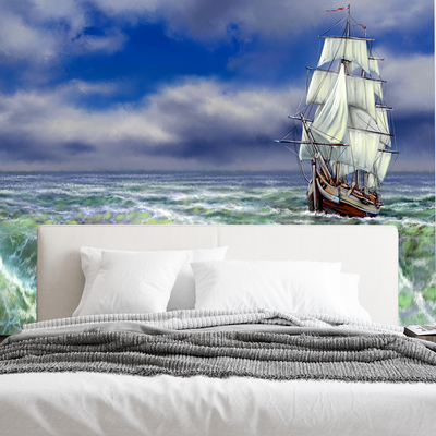 Old Ship On The Sea Digitally Printed Wallpaper
