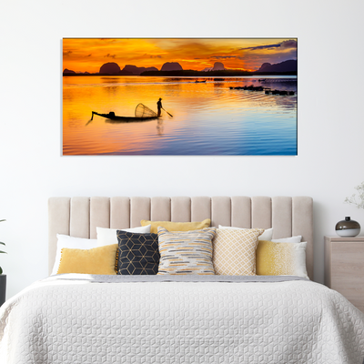 Boat Sunrise Canvas Wall Painting