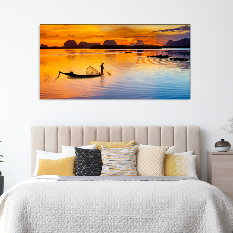 Boat Sunrise Canvas Wall Painting