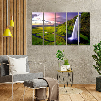 Amazing Waterfall Canvas Wall Painting - With 5 Panel