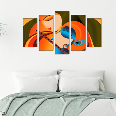 Modern Art Radha Krishna Canvas Wall Painting- With 5 Frames