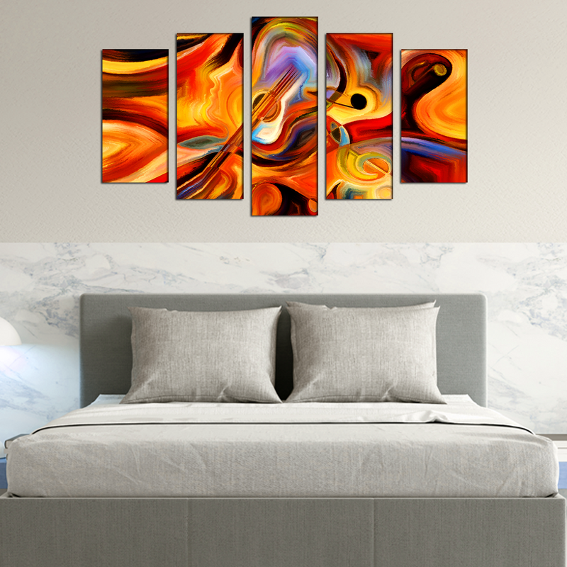 Colorful Human and Musical Canvas Wall Painting- With 5 Frames