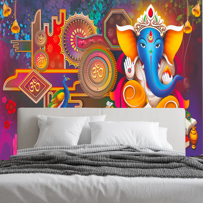 Artistic Ganesha Digitally Printed Wallpaper