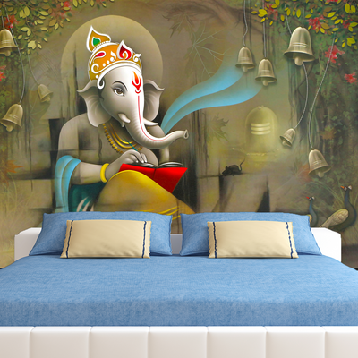 Lord Ganesha Beautiful View Digitally Printed Wallpaper
