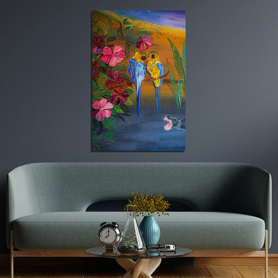 Love Birds Print On Canvas Wall Painting