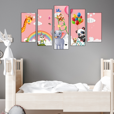 Animal's Cartoon Canvas Wall Painting- With 5 Frames