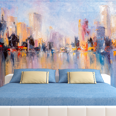 City View Reflections On water Abstract Digitally Printed Wallpaper