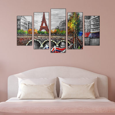 Beautiful Eiffel Tower City View Canvas Wall Painting- With 5 Frames
